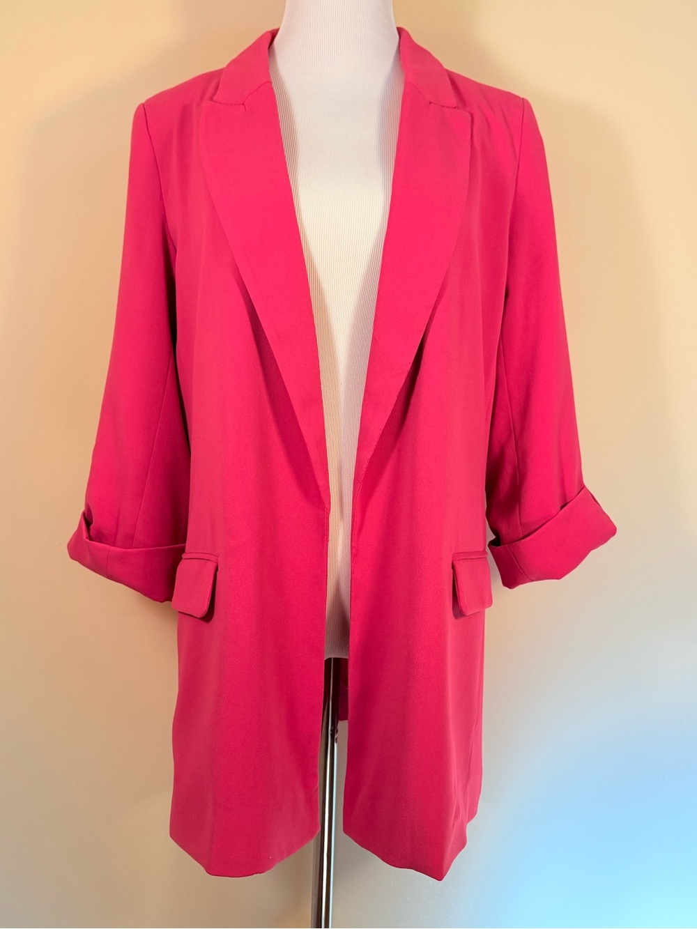 Bright Hot Pink Blazer Jacket Women 3/4 Roll Sleeve S Magenta NWT Philosophy